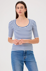 RIB HALF SLV SC0OP IN WHITE/BLUE