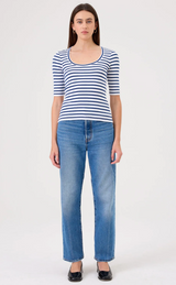 RIB HALF SLV SC0OP IN WHITE/BLUE