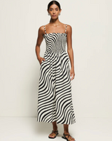 SIBELLE SMOCKED MIDI IN SWIRL PRINT
