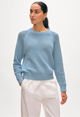 FINE COTTON BOUCLE MESH SWEATSHIRT IN BLUE MARL