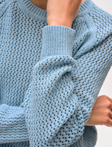 FINE COTTON BOUCLE MESH SWEATSHIRT IN BLUE MARL