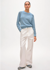 FINE COTTON BOUCLE MESH SWEATSHIRT IN BLUE MARL