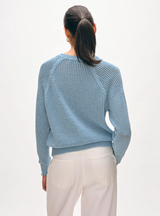 FINE COTTON BOUCLE MESH SWEATSHIRT IN BLUE MARL