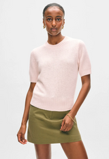 CASHMERE ELBOW SLEEVE CARDIGAN IN PINK SAND