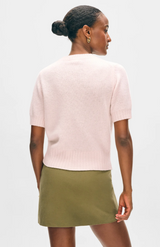 CASHMERE ELBOW SLEEVE CARDIGAN IN PINK SAND