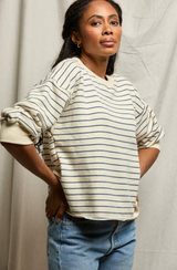 NIALL FLEECE PULLOVER IN NATURAL/NAVY STRIPE