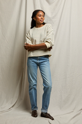 NIALL FLEECE PULLOVER IN NATURAL/NAVY STRIPE