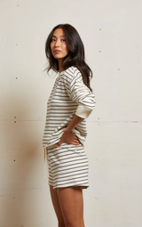 LAYLA FRENCH TERRY SHORT IN NATURAL/NIGHT STRIPE