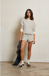 LAYLA FRENCH TERRY SHORT IN NATURAL/NIGHT STRIPE