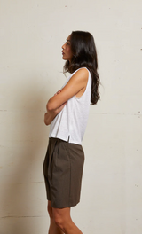 LUCY S/S TEE IN POLY LINEN - NATURAL