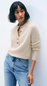 CASHMERE LUXE HENLEY IN NATURAL HEATHER