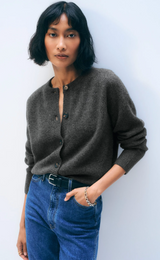 CASHMERE WAFFLE CARDIGAN IN NATURAL HEATHER