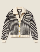 SAVANNAH CARDIGAN IN ANT WHT/BLACK STRPE