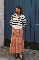 JUNEAU SWEATER IN TEAL STRIPE