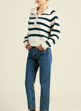 JUNEAU SWEATER IN TEAL STRIPE