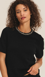 BRIANA JEWELED TEE IN BLACK