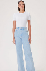 COTTON RIB S/S TEE W/ BUTTONS IN WHITE