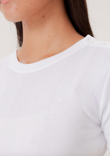 COTTON RIB S/S TEE W/ BUTTONS IN WHITE