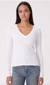 COTTON RIB L/S W/ VNECK BUTTONS