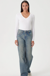 COTTON RIB L/S W/ VNECK BUTTONS