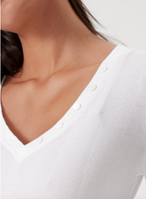 COTTON RIB TANK W/ VNECK BUTTONS IN WHITE