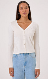 VELOUR V CARDI BELL SLV IN WHITE SAND