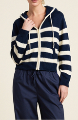 RAFA ZIP-UP HOODIE IN NAVY ANTIQUE WHITE STRIPE