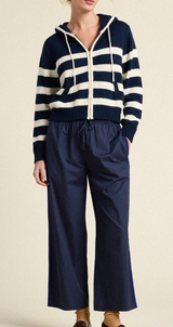 RAFA ZIP-UP HOODIE IN NAVY ANTIQUE WHITE STRIPE