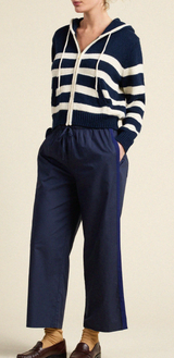 RAFA ZIP-UP HOODIE IN NAVY ANTIQUE WHITE STRIPE