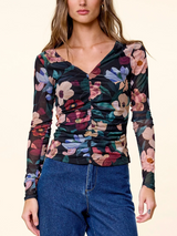 CARIAD TOP IN BLACK ANDALUSIA PRINT