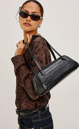 VARESE SHOULDER BAG IN BLACK CROC EMB.