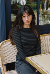 RIB STRIPE L/S TEE IN BLACK/CHAR HEATHER