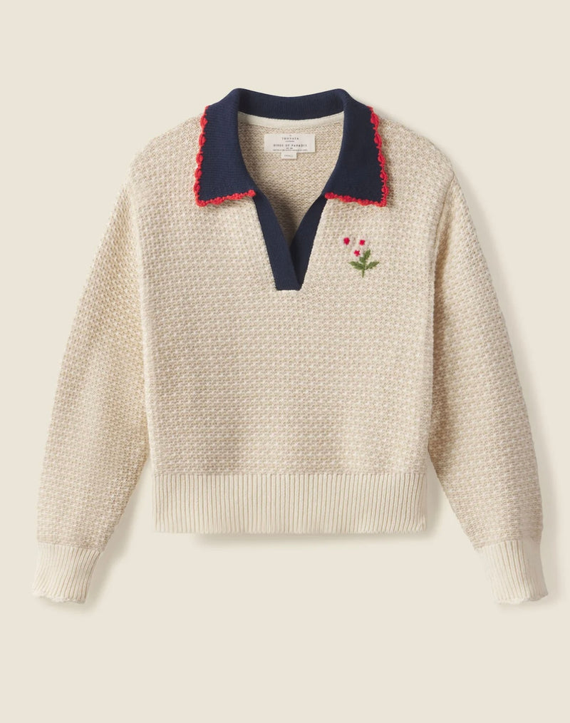 PARKER POLO SWEATER IN ANTIQUE WHITE