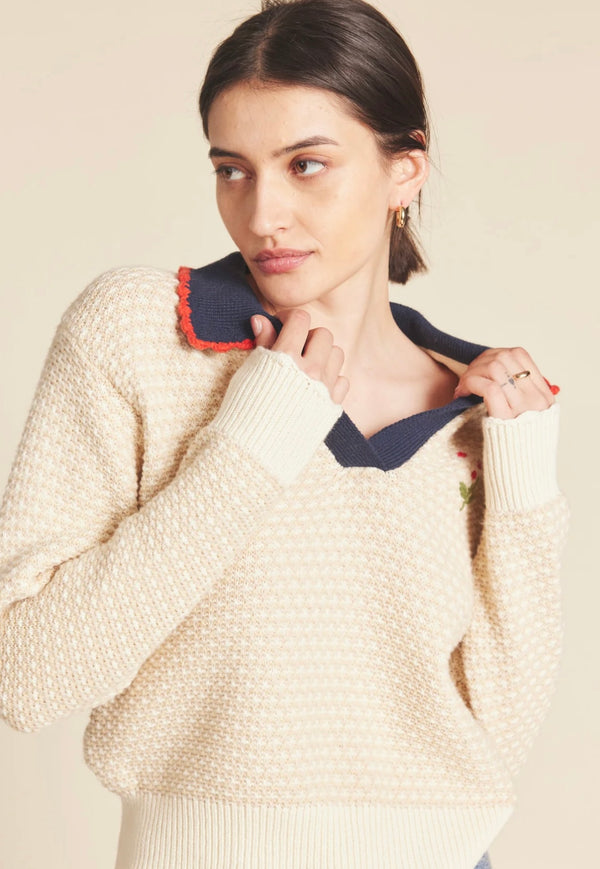 PARKER POLO SWEATER IN ANTIQUE WHITE
