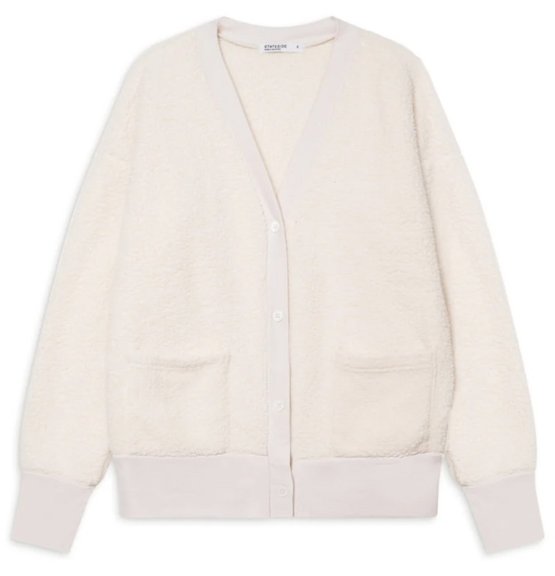 DOUBLE FACED SHERPA OVERSIZED CARDIGAN IN CREAM