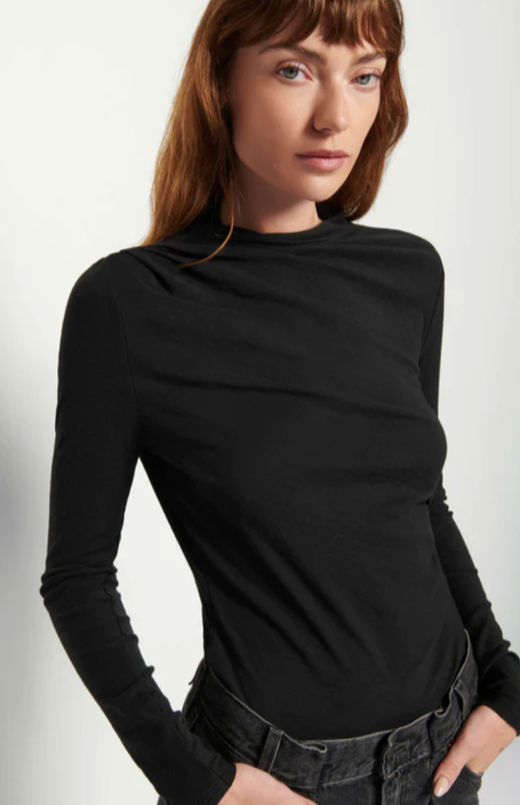 CHARLOTTE ASSYM GATHERED TOP IN JET BLACK