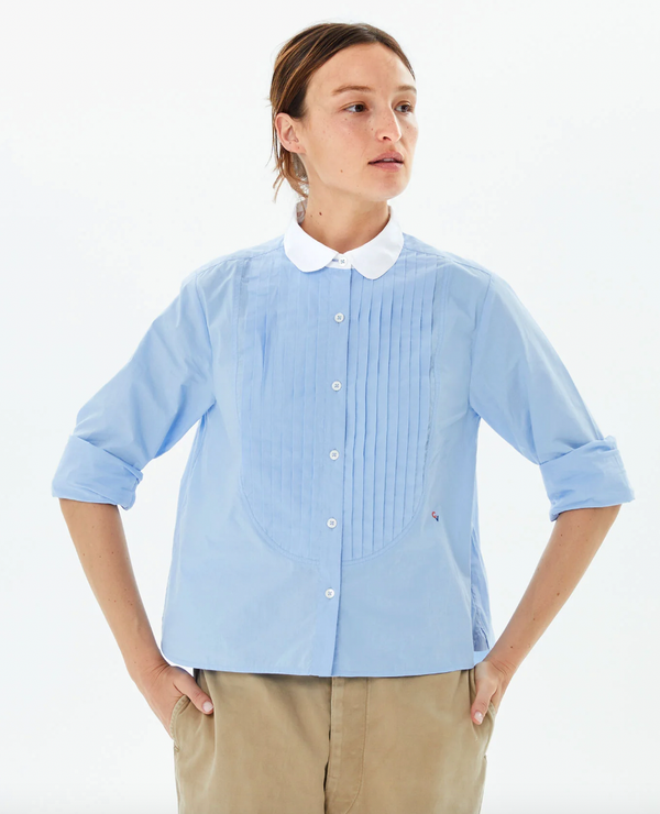 ANETTE TUXEDO SHIRT IN FRENCH BLUE COMPACT COTTON