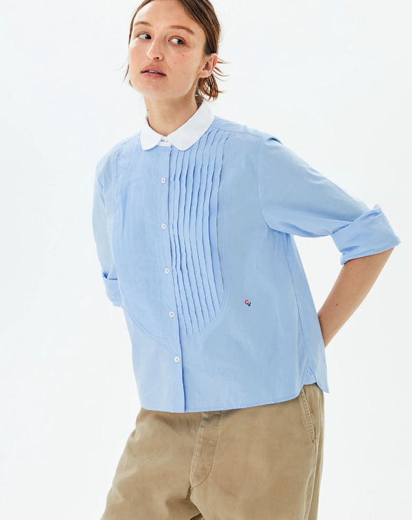 ANETTE TUXEDO SHIRT IN FRENCH BLUE COMPACT COTTON