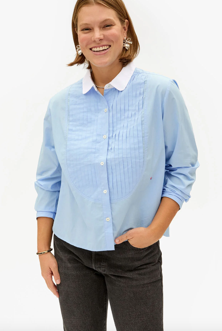 ANETTE TUXEDO SHIRT IN FRENCH BLUE COMPACT COTTON