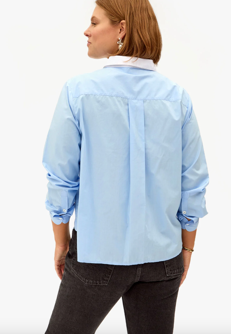 ANETTE TUXEDO SHIRT IN FRENCH BLUE COMPACT COTTON