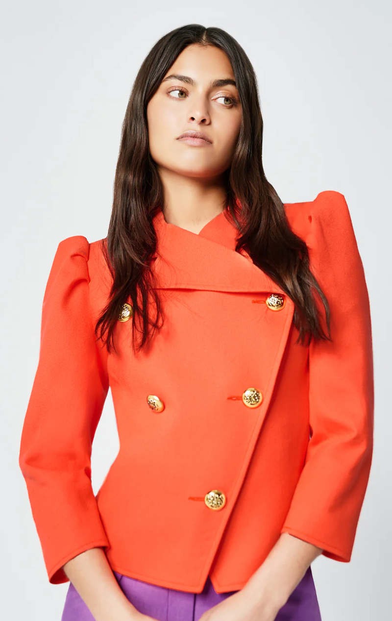 DB BOX PLEAT JACKET IN NEON CORAL