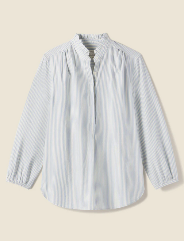 SARA "B" HENLEY SHIRT - BLUE OXFORD STRIPE