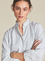 SARA "B" HENLEY SHIRT - BLUE OXFORD STRIPE