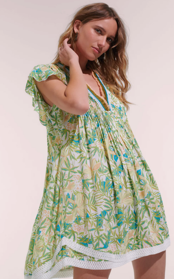 MINI DRESS SASHA V GREEN ORCHID VISCOSE