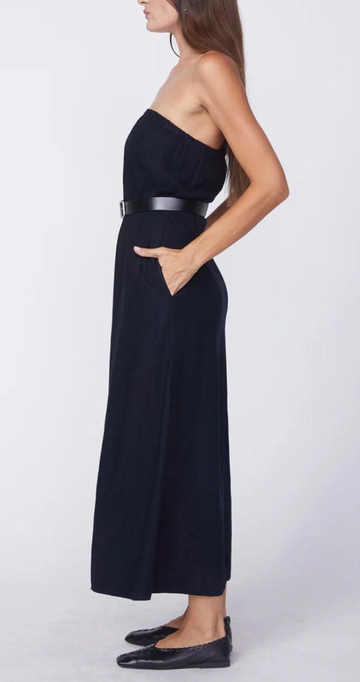 LINEN COLUMN MAXI DRESS - NEW NAVY