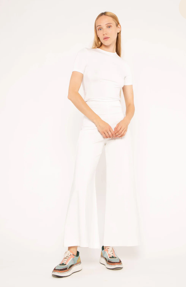 PONTE KNIT WIDE LEG PANT CROPPED - OFF WHITE