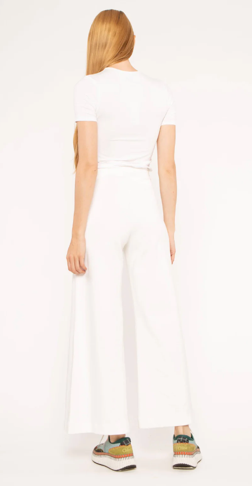 PONTE KNIT WIDE LEG PANT CROPPED - OFF WHITE