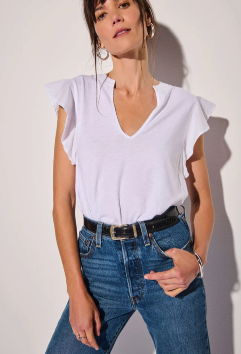 CONSTANCE V-NECK TOP -  WHITE