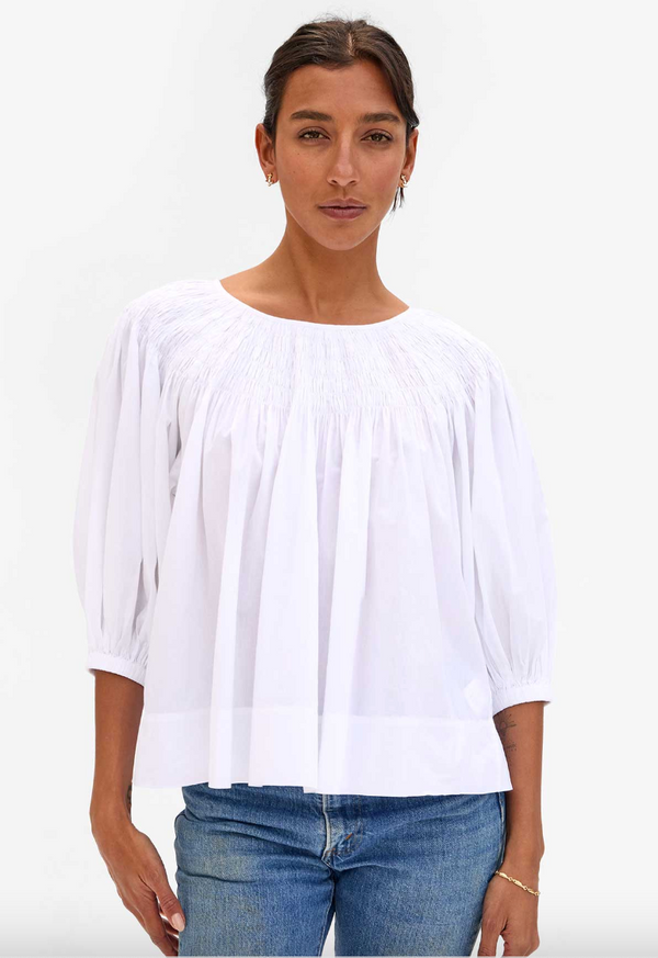 FLEUR BLOUSE - WHITE COTTON LINEN