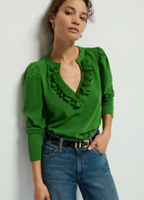 VALITA SPLIT NECK TOP - SALON GREEN